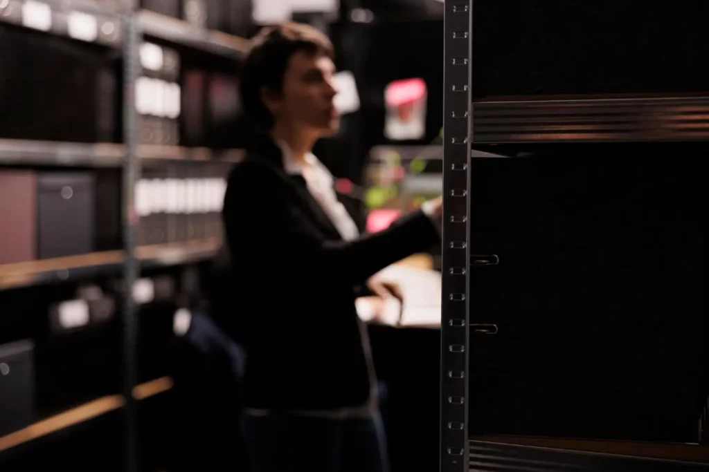 Données archivées, une personne qui cherche dans des dossiers

